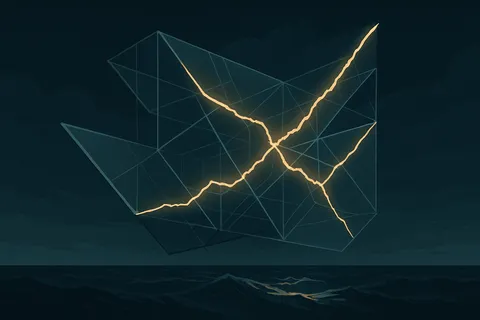 An abstract geometric lattice of intersecting payoff curves hovering over a dark sea.